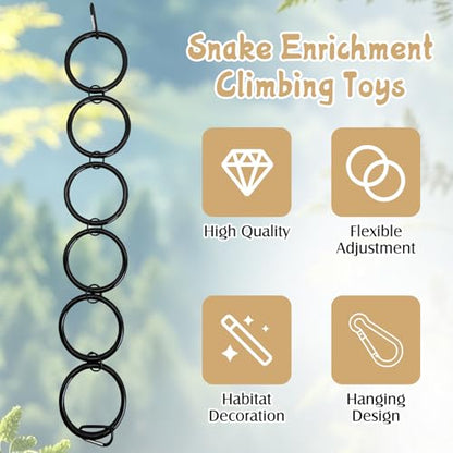 Snake Climbing Chain Toys Ball Python Climbing Toys Corn Snake Enrichment Toy Reptile Tank Decor Accessories for Garter Snakes Gecko Lizard Iguana Chameleon (6 Rings) - size: 6 laps