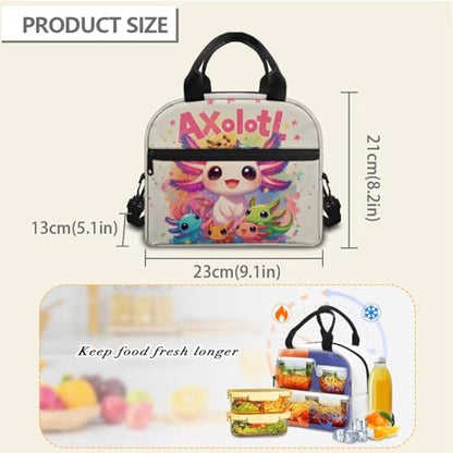 Axolotl Kids Lunch Box Girls Reptiles Lunch Bag Outdoor Camping Rainbow Lunchbag Picnic Lunchbox Back to School Lunchbox Student Insulated Lunch Bag Lunch Container - color: Axolotl Rainbow