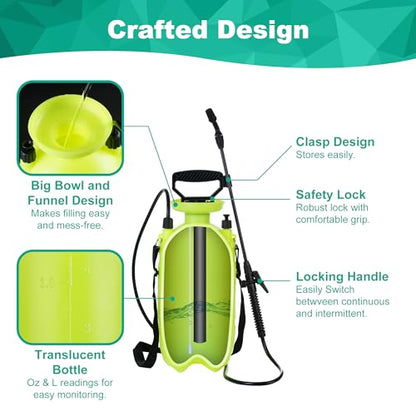 MaxWorks 51022 Pump-Action Garden Sprayer 5L/1.32 Gal with Adjustable Nozzle for Mist & Stream, Anti-Kink Hose, and Ergonomic Pump Handle for Plants, Pest Control, and Lawn Care - size: 5 Liters / Hose