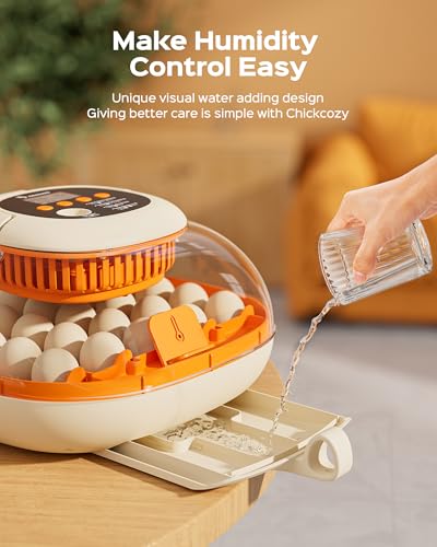Chickcozy 25 Egg Incubator, Automatic Egg Turner with Thermometer Seat and Humidity Control, Egg Candler, 360° View with Clear Window, Incubators for Hatching Chicks (Sunlit Orange) | Automatic Egg Turning, Humidity Control, Built-In Egg Candler, Digital