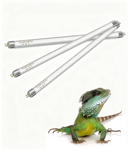 3 Pack 5.0 UVB Light for Reptiles, T5 HO 24 Watt Reptile Lamp Tube, Fluorescent UVB Bulb, Basking Light for Bearded Dragon, Simulate Natural Sunlight for Reptiles and Amphibians