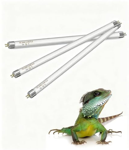 3 Pack 5.0 UVB Light for Reptiles, T5 HO 24 Watt Reptile Lamp Tube, Fluorescent UVB Bulb, Basking Light for Bearded Dragon, Simulate Natural Sunlight for Reptiles and Amphibians