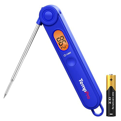 TempPro TempSwift Digital Meat Thermometer for Cooking | Instant Read Thermometer with Backlight, Kitchen Food Thermometer for Grill Smoker BBQ Oil Deep Fry Candy Bread Coffee - color: Blue