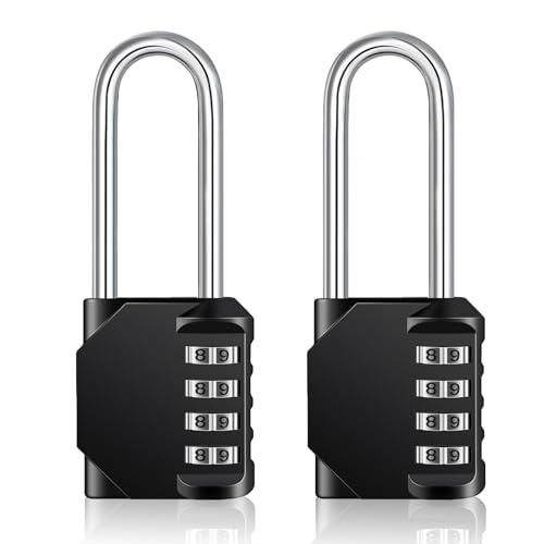 ZHEGE Long Shackle Padlock, Combination Lock for Fence Gate (Black, 2 Pack) | 4.53" Overall Height, 2.62" Shackle Height, Weatherproof Shed Padlock Outdoor, Combo Lock with 4 Digit Code for Gym Locker - color: 2P, Black