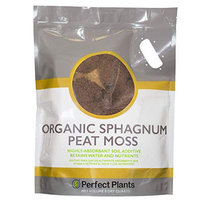 Perfect Plants Organic Sphagnum Peat Moss, 8 qt, Soil Additive | 100% pure with no fillers, holds water and nutrients like a sponge, loosens potting media so roots grow freely - size: 8qts.