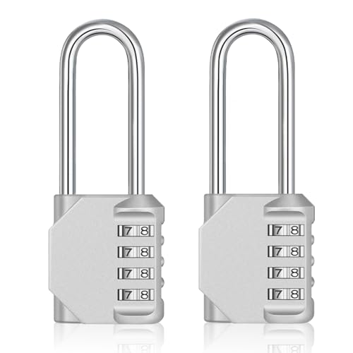 ZHEGE Long Shackle Padlock, 2.62" Shackle Height (Silver, 2 Pack) | 4 Digit Combination Lock Weatherproof, Resettable Combo Lock for School/Gym Locker, Outdoor Lock for Fence Gate - color: 2P, Sliver