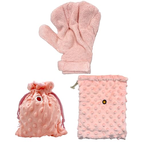 3 Pack Sugar Glider Tote Plush Sleeping Pouches and Anti Bite Calming Mitten, Warm Sleeping Bag Portable Drawstring Bonding Pouch Soothing Glove for Small Pets (Pink) - color: Pink