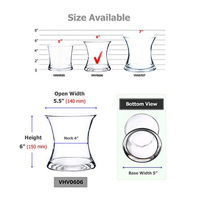 WGV Unique Bouquet Vase, 5.5" W, 6" H, Clear Short Hurricane Concaved Neiman Glass Floral Container, Home Wedding Event Decor, 1 Piece (VHV0606) - size: Concaved 6"H