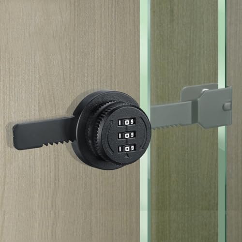 Keyless Ratchet Lock for Sliding Glass Door Showcase Display Case Cabinet 3-Digital Password Combination (Black) - color: Black