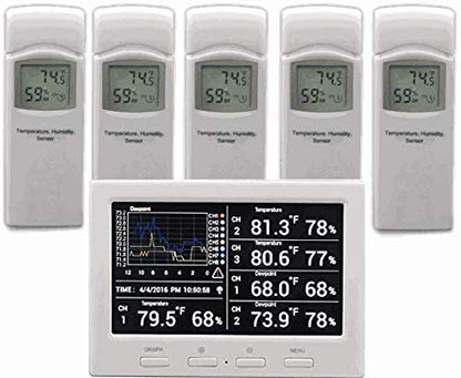 Ambient Weather WS-3000-X3 Thermo-Hygrometer Monitor w/ 5 Remote Sensors | Logging, Graphing, Alarming, Radio Controlled Clock - size: 1 Console / 5 Sensors