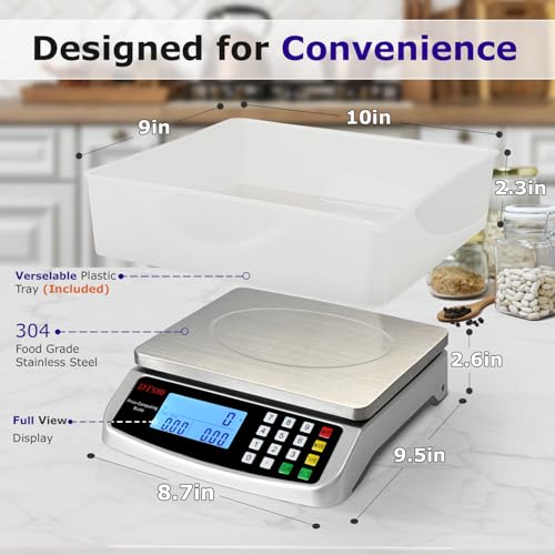 110lb/50kg Food Scale Digital Kitchen Scale with Tray Large LCD Display 304 Stainless Steel Commercial Price Computing Scale Counting Scale for Baking Cooking Meat Industry Counting Adapter Included - color: Silver 50kg with Tray