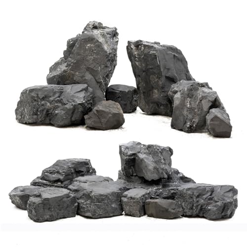 Unocho Aquarium Rocks 10lb Fish Tank Stones Black Rocks for Aquarium Aquascaping Fish Tank Decoration Reptile Basking Platforms Paludarium Bonsai Vivariums(3"-7"-7pcs) - size: 10LB(7pcs)3-7in.