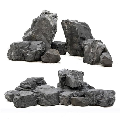 Unocho Aquarium Rocks 10lb Fish Tank Stones Black Rocks for Aquarium Aquascaping Fish Tank Decoration Reptile Basking Platforms Paludarium Bonsai Vivariums(3"-7"-7pcs) - size: 10LB(7pcs)3-7in.