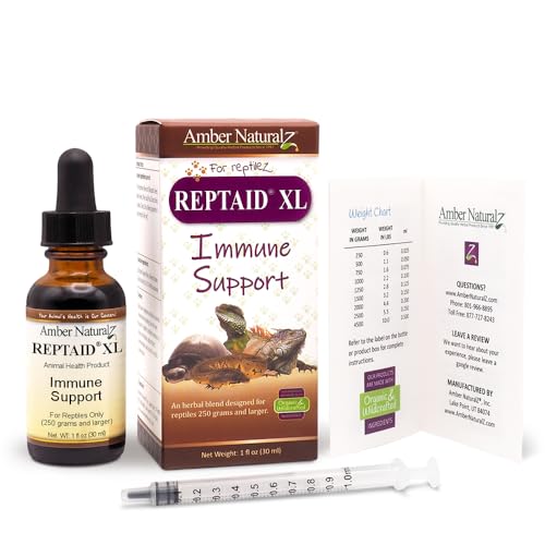 AMBER NATURALZ Reptaid XL for Reptiles 250g+, Immune & Respiratory, 1 OZ | Supports immune & upper respiratory function, eye & mouth health, appetite & vitality. Formulated for pets 250g & over. - size: Over 250 grams