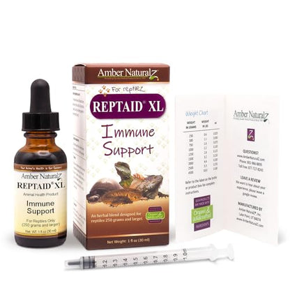 AMBER NATURALZ Reptaid XL for Reptiles 250g+, Immune & Respiratory, 1 OZ | Supports immune & upper respiratory function, eye & mouth health, appetite & vitality. Formulated for pets 250g & over. - size: Over 250 grams