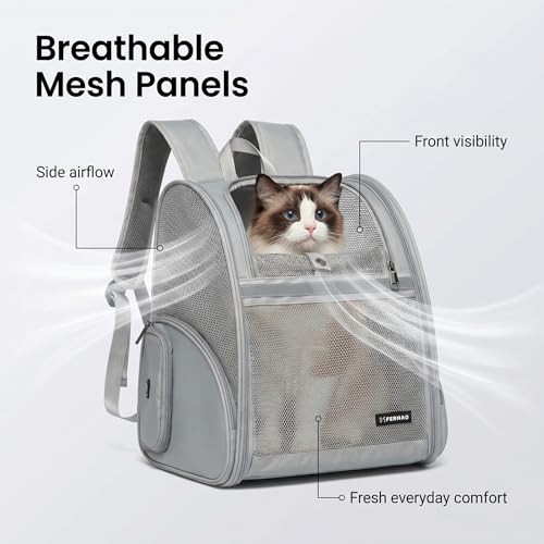 Cat Backpack Carrier for Small Dogs and Medium cat Puppy Kitten Bunny Pet Carrier Backpack Collapsible with Fully Ventilated Mesh with Safety Leash (Gray, 12.9" L x 10.62" W x 15.5" H - M) - color: Gray, size: Medium