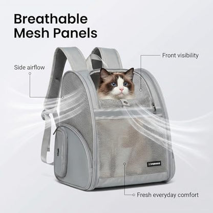 Cat Backpack Carrier for Small Dogs and Medium cat Puppy Kitten Bunny Pet Carrier Backpack Collapsible with Fully Ventilated Mesh with Safety Leash (Gray, 12.9" L x 10.62" W x 15.5" H - M) - color: Gray, size: Medium