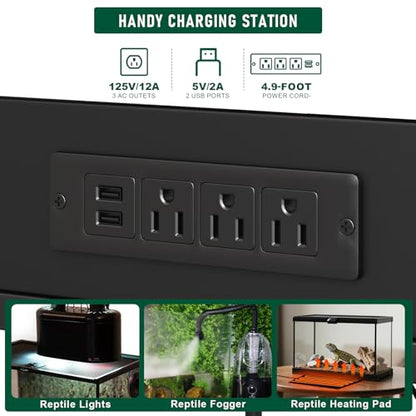 120 Gallon Fish Tank Stand with Power Outlets, Heavy Duty Large Aquarium Stand with Light, Double Reptile Tank Turtle Terrariums Table for Fish Tank Accessories Storage,1100LBS Capacity - color: Black
