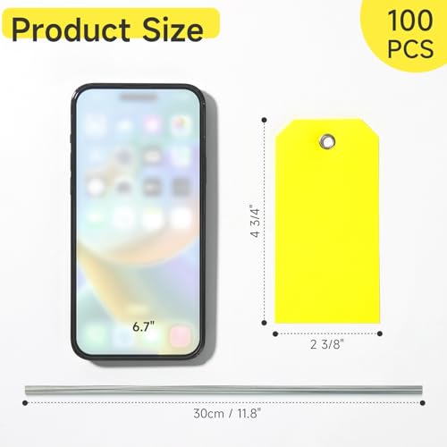 XUWAIDSGN 100Pcs Yellow Plastic Shipping Tags, 4 3/4" x 2 3/8", Writable, Durable, Waterproof - color: Yellow, size: 4 3/4" x 2 3/8"