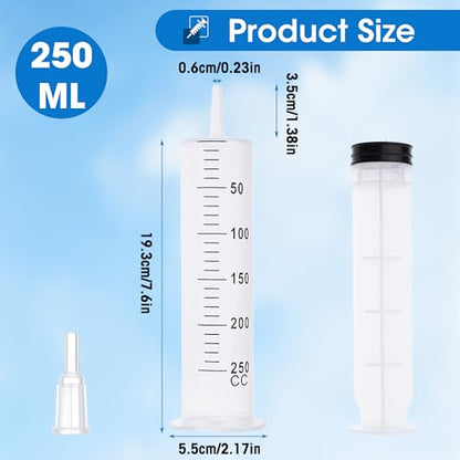 250mL Large Syringes with Tip Adapter, Plastic Syringe for Liquid, Individual Sterile Sealed for Scientific Dispensing, Paint, Watering - style: 250 ml