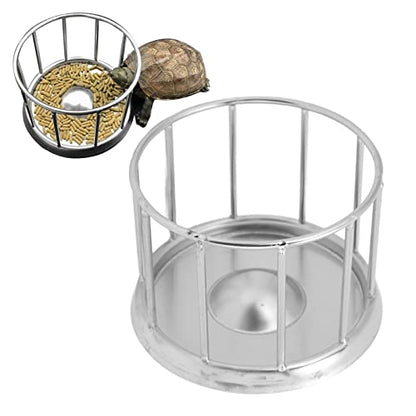 Plplaaoo Stainless Steel Tortoise Feeder–Reptile Food Dish with Round Railing Design | Anti Erosion Turtle Food Dish for Turtles, Lizards & Chameleons | Ideal Reptile Water Dish for Home or Pet Store - size: S