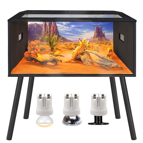 63 Gallon Reptile Tank, Tempered Glass Bearded Dragon Tank with Wooden Roof and Lockable Doors, Large Lizard Habitat with Built-in Lamp Fixture for Snakes, Iguanas, Chameleons (Black) - color: Black, size: 63 gallons,40x20x20 inch