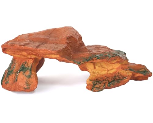 Reptile Rock Hide Cave Hiding Place, Rock Basking Platform,Great for Lizards,Snakes,Turtles,Geckos,Frogs,Amphibians,Small Animals - Lagrge Size(Yellow-Orange)