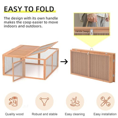 Chicken Coop Run Rabbit Cage No Assembly Portable Chicken Run Bunny House with Top & Side Opening Doors,Outdoor Small Animal Playpen Wooden Chicken Brooder Box Guinea Pig Cage 45"x 42"x 20" - color: Wood