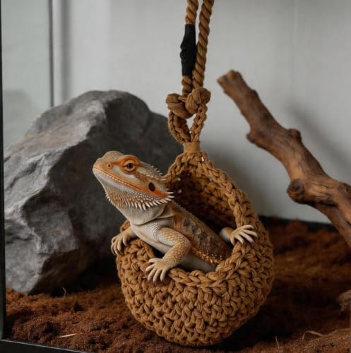 1 Set Snake Tank Accessories, Hanging Woven Twine Hammock for Reptile, Snake Rest & Shelter Supplies with Hook, Habitat Enrichment Accessories for Snake, Gecko and Other Small Animals