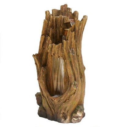 Alpine Corporation TZL338 Outdoor 3 Tier Waterfall Tree Trunk Floor Fountain with LED Lights for Patio, and Lawn Decor, 59 Inches Tall - style: 3-Tier 59" H - Cool White LEDs
