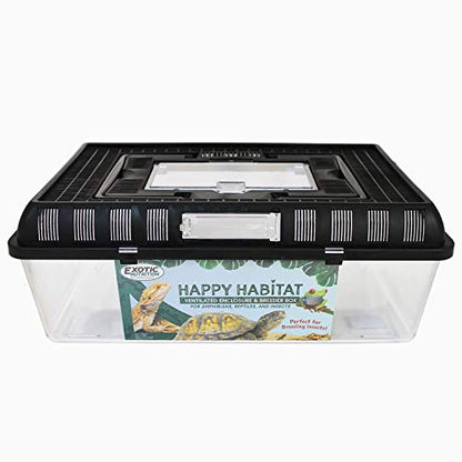 Happy Habitat (Large) - Ventilated Enclosure & Breeder Box - for Live Feeder Insects, Reptiles, Amphibians & Other Small Pets - Durable Plastic Portable Terrarium - size: Large