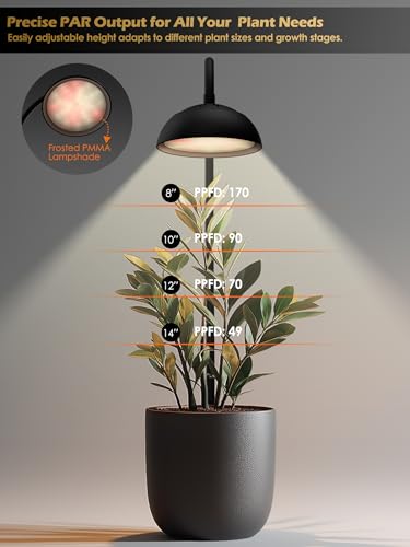 Smart Grow Light for Indoor Plants, Full Spectrum Plant Grow Light | 10W LED Plant Light with 3/9/12 Timer, Smart APP&in-line control, 10 Dimming Levels, Height Adjustable Grow Light with Base - color: Black