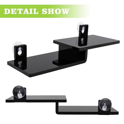 Frog Basking Platform with Suction Cup, Black Acrylic Double Ledge Platform for Reptile, Tank and Aquarium Accessories for Small Animals Tree Frogs Crested Gecko Lizards Axolotl - 7.3 x 2.4 x 1 Inch