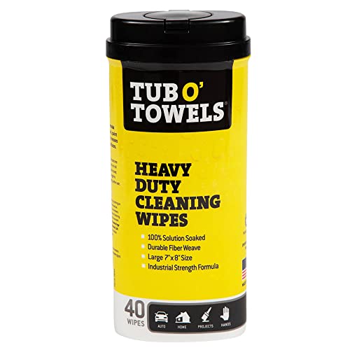 Tub O' Towels Heavy-Duty Multi-Surface Cleaning Wipes, 7" x 8", 40 Count Canister, Removes Grease, Grime, and Tough Stains, Durable Disposable White Wipes for Home, Garage, and Outdoor Cleaning Tasks | industrial-disposable-wipes - style: 1-Pack of TW40 (