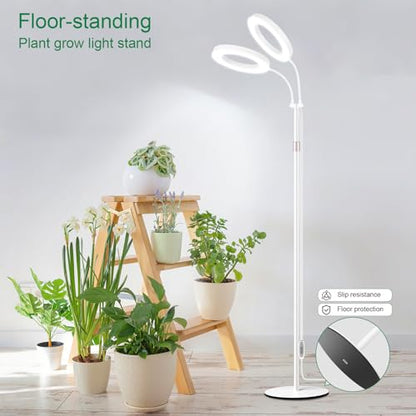 LBW Dual Head Grow Light with Stand for Indoor Plants, Full Spectrum Grow Light for Multiple Tall Plants, Adjustable Height up to 68", Auto Cycle Timer 6/8/12/16H, 5-Level Dimmable, 3 Lighting Modes - size: 2 Head 6.3" White