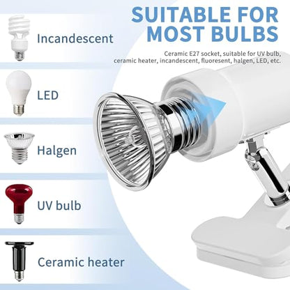 Moonorange Reptile Heat Lamp, Rotatable UVA/UVB Light with 2pcs Basking Bulbs (25W + 35W), Suitable for Turtle, Lizard, Bearded Dragon, Snake, Reptiles (White) - color: A Lamp Kit (White)