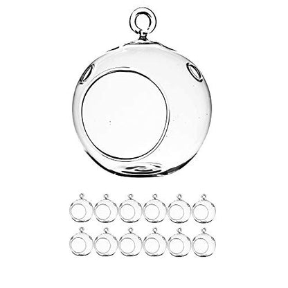 WGV Hanging Terrarium Globe, Width 3", Height 4", DIY Air Succulent Planter, Clear Glass Vase Orb with Flat Bottom, Candle Holder for Windowsill Outdoor Garden Decor, 12 Pieces Bulk - size: 3" Flat Bottom