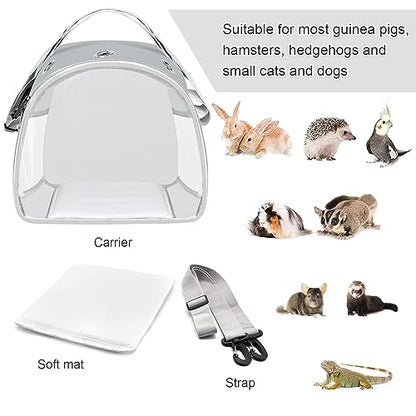 Small Animal Carrier Bag, Upgraded Portable Guinea Pig Carriers, Transparent Hamster Carrying Case, Reptile Rat Rabbit Bearded Dragon Hedgehog Carrier Bag for Travel, Hiking, Walking, Outdoor (Grey) - color: Grey