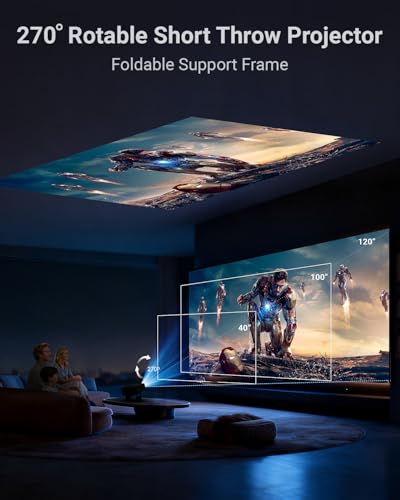 Smart Projector with WiFi and Bluetooth, Built-in Streaming Apps, Native 1080P, 4K Support, Auto Focus & Keystone, 210° Rotation, Movie Projector for Outdoor Bedroom Home Office