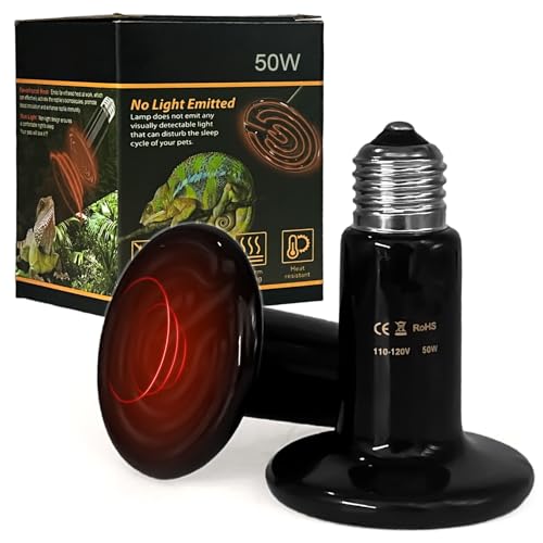 BNOSDM 2 Pack 50W Non-Light Emitting Ceramic Heat Emitter, Reptile Heat Lamp Bulbs, Brooder Coop Heater Lamp Bulb for Amphibian Reptiles Lizard Turtle Chicken - color: Pack of 2/Black, size: 50 Watts