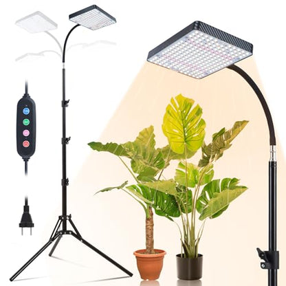 25 Watt Grow Light with Stand, Enough Bright, NO Need Adapter, 4/8/12/16/20H 5-Mode Timer, Natural Sunlight Full Spectrum Plant Growing Lamps for Tall Houseplants & Bonsai Tree - size: 1Head Stand(25W)