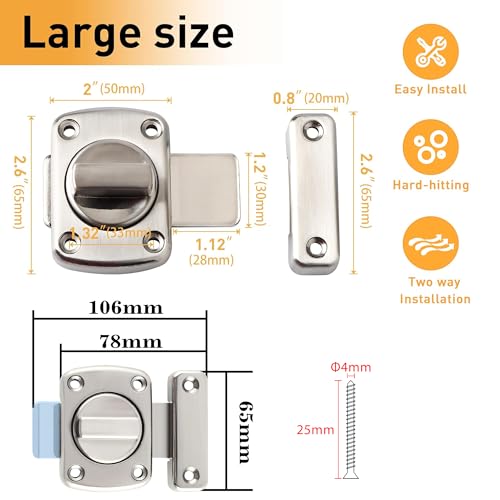 Alise Slide Bolt Latches,Large Size Double Sided Rotate Lock for Cabinet | Rotary Switch Lock,Brushed Finish Heavy-Duty Gate Latch For Storage Box,Shed Door, Pet House,Wardrobe - color: Brushed, size: Large Size
