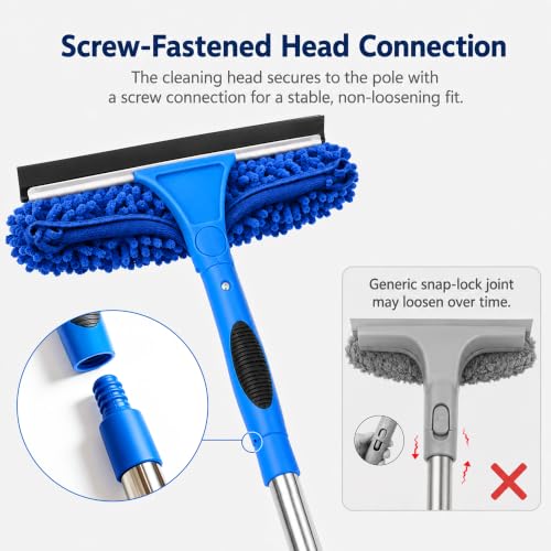 2-in-1 Window Cleaning Kit with Bucket, Extension Pole & Squeegee | 86-in pole, 3-gal bucket, reusable pads & rotating head for high windows, outdoor glass, mirrors, cars & solar panels