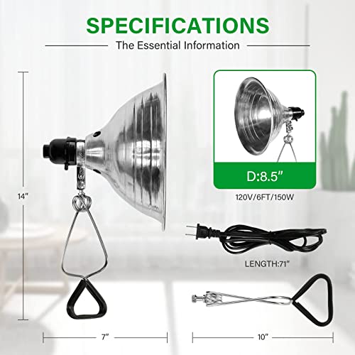 Simple Deluxe Clamp Lamp Light Socket with 8.5 Inch Aluminum Reflector, Suit for Max 150 Watt Lamp (No Bulb Included) with 18/2-Gauge 6 Feet Cord, 1-Pack - size: 8.5 Inch (150 Watts), style: 1-Pack