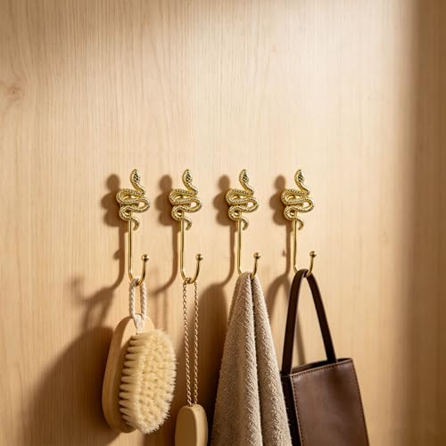 4 Pack Snake Hanger,Metal Animal Hook for Hanging Towels Clothes Keys Hats Purse Backpacks (Gold) - color: Gold