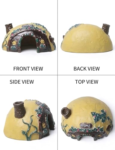 Toad House Resin Reptile Hideout Cave for Frogs Snakes | Yellow and brown half ellipsoid rock, durable habitat decor for garden indoor pet tanks, easy to clean open bottom shell