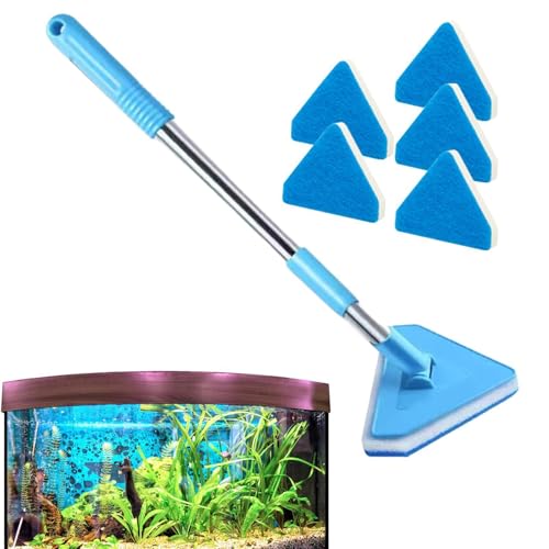 Fish Tank Scrubber - Telescopic Handle Cleaner, Long Reach Algae Scraper for Aquarium Glass, Durable Cleaning Tool for Terrarium Pond and Kitchen Surfaces, Adjustable Handle for Easy Maintenance and D