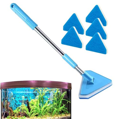 Fish Tank Scrubber - Telescopic Handle Cleaner, Long Reach Algae Scraper for Aquarium Glass, Durable Cleaning Tool for Terrarium Pond and Kitchen Surfaces, Adjustable Handle for Easy Maintenance and D