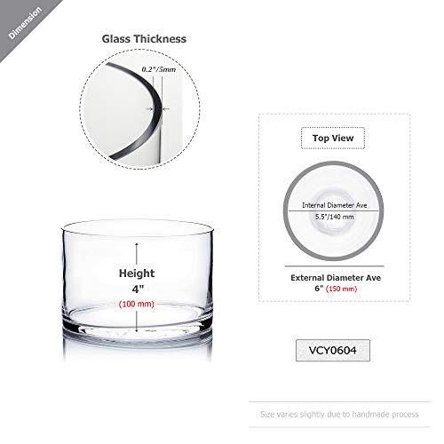 WGV Cylinder Vase, Width 6", Height 4", Clear Glass Container Terrarium Candle Holder for Wedding Centerpiece, Party Event, Home Office Decor, 1 Piece - size: 6"x4"H