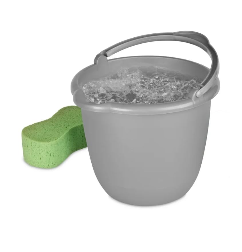 10 Qt. Spout Pail Classic Titanium, Gray Plastic Bucket with Pour Spout & Comfort Grip Handle, Ideal for Household Cleaning, Mopping, Washing Cars and Gardening